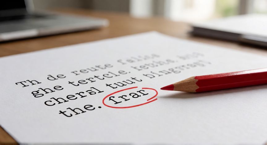 Detalle de un documento impreso con un error tipográfico circulado en rojo
