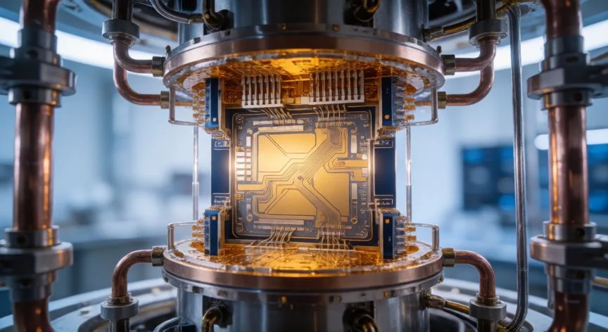 Procesador cuántico superconductor en un sistema de refrigeración criogénica