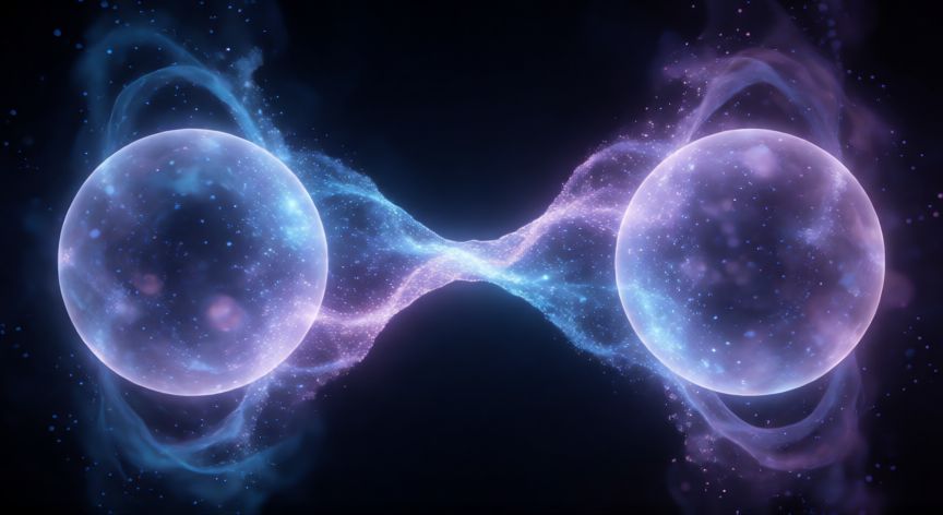que es un ordenador cuantico, Visualización abstracta de dos qubits entrelazados y en superposición