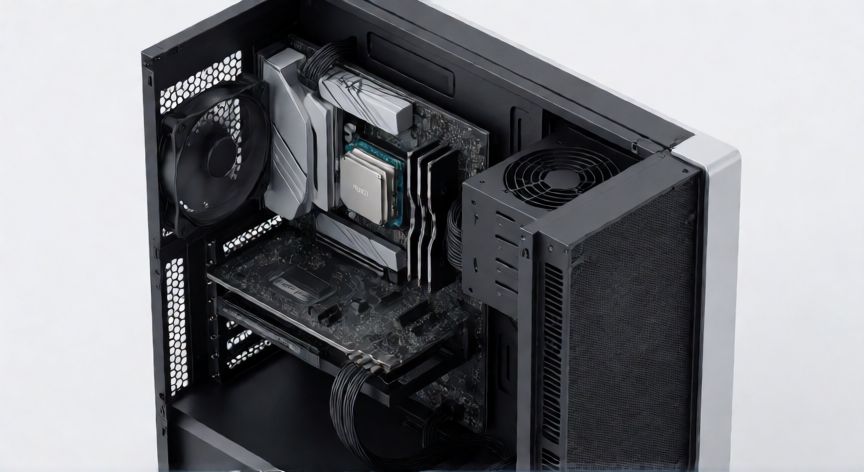que es un ordenador en informatica, Vista tecnica de los componentes internos de un ordenador de sobremesa
