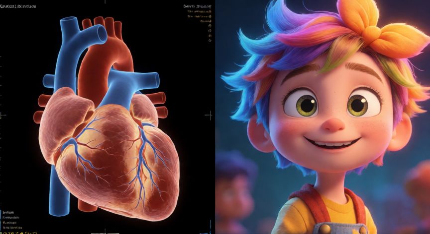 que es un ordenador grafico ejemplos, Pantalla dividida mostrando escaneo médico 3D y renderizado de personaje animado
