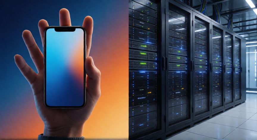 que es un ordenador informatico, Comparacion visual entre un dispositivo movil y un servidor de centro de datos representando los distintos tipos de ordenadores