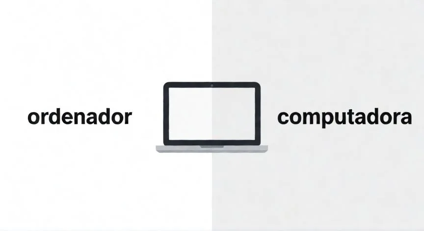 ¿qué es un ordenador y computadora, Comparación visual de los términos ordenador y computadora apuntando a la misma laptop