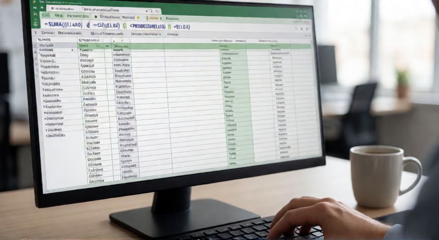 que es una formula y como se escribe en excel, Persona escribiendo una fórmula en la barra de fórmulas de Excel en un entorno de oficina
