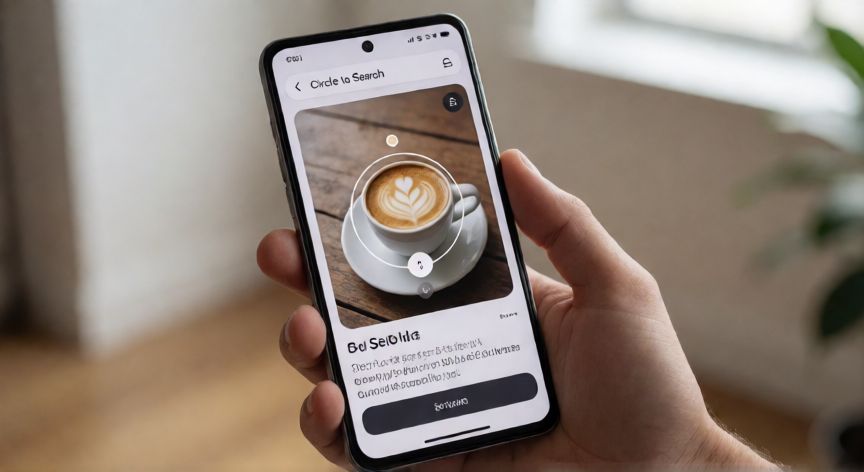 que es with android, Mano usando la función de búsqueda contextual en un teléfono Android