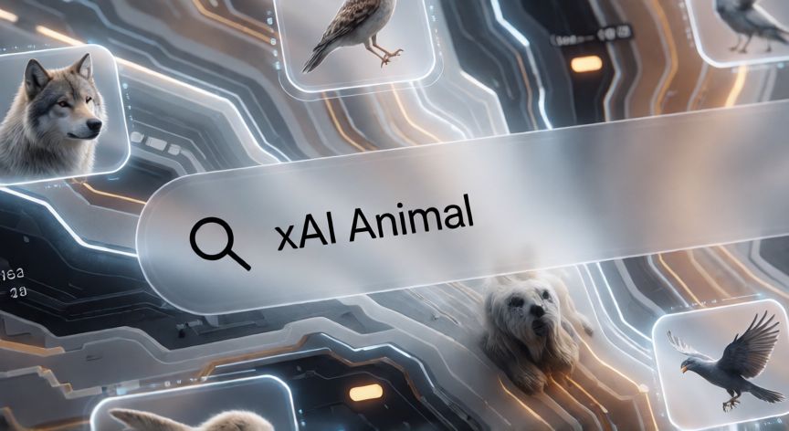 que es xai animal, Interfaz digital mostrando la búsqueda del término xAI Animal entre datos abstractos