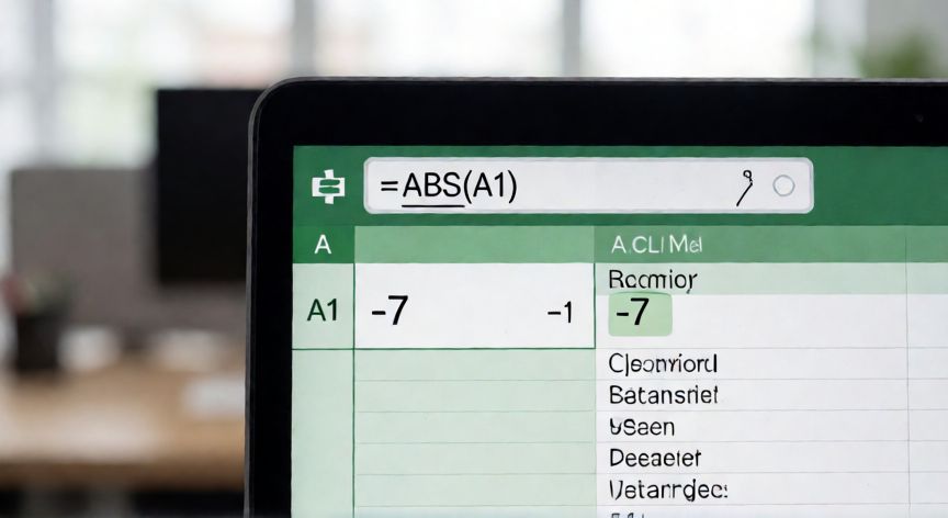 que formula es abs en excel, Pantalla de Excel mostrando la fórmula ABS aplicada a una celda con número negativo