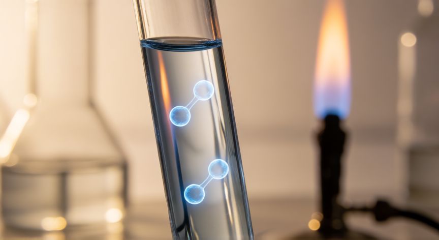 Molécula de O₂ representada en un tubo de ensayo de laboratorio