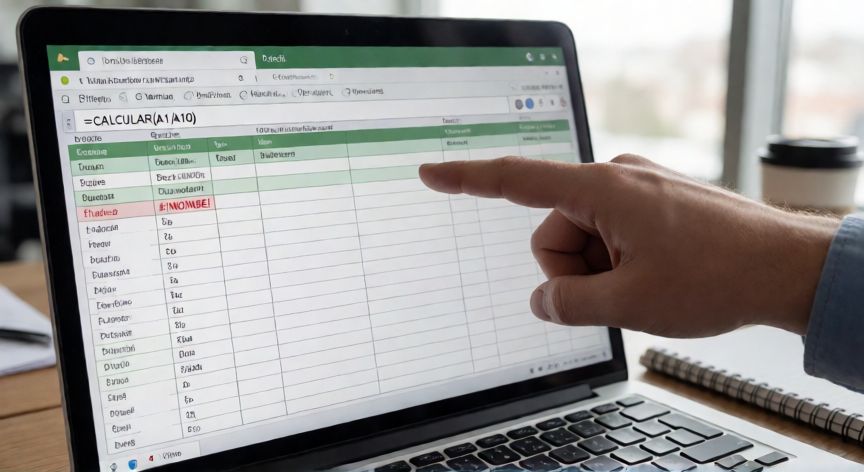 que formula no existe en excel, Pantalla de Excel mostrando el error #¡NOMBRE! al usar una fórmula inexistente