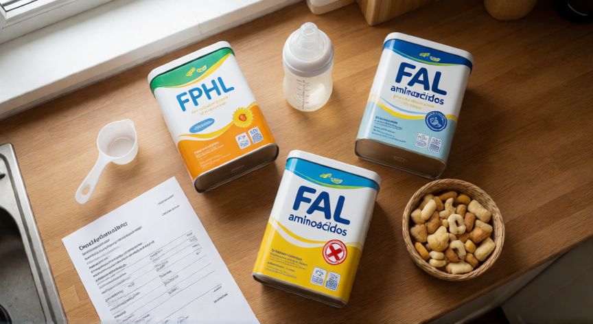 que formula puede tomar un bebe con aplv, Comparación de fórmulas para bebé con APLV sobre encimera de cocina