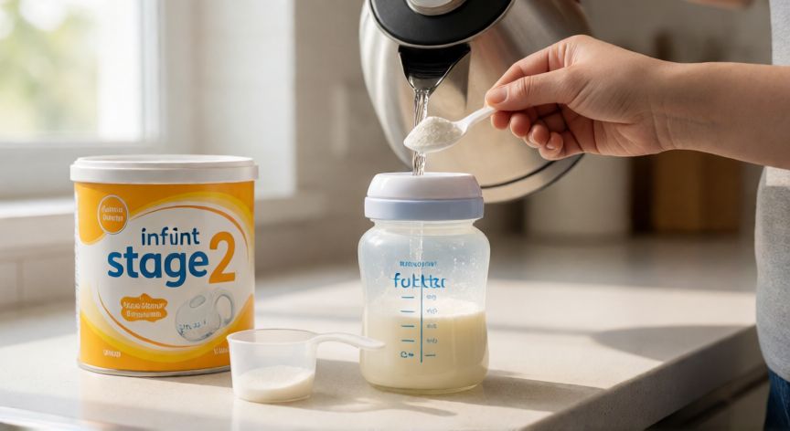 que formula puede tomar un bebe de 9 meses, Preparación correcta de un biberón de fórmula de continuación para bebé de 9 meses