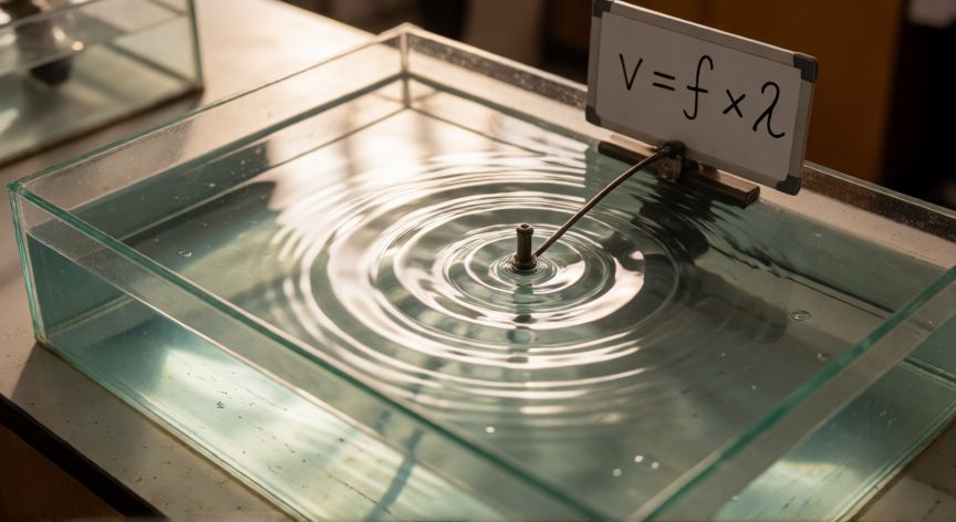 que formula relaciona velocidad frecuencia y longitud de onda, Experiencia de tanque de ondas mostrando la relación entre velocidad, frecuencia y longitud de onda
