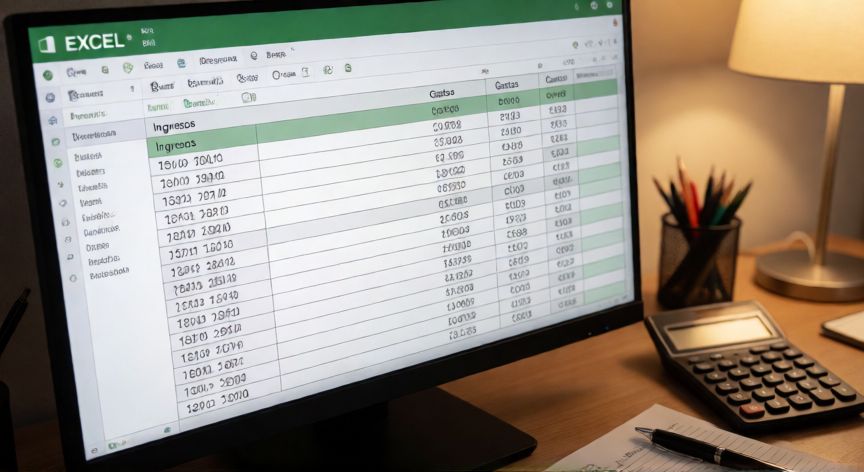 que formula resta en excel, Hojilla de cálculo Excel mostrando resta de ingresos y gastos en pantalla