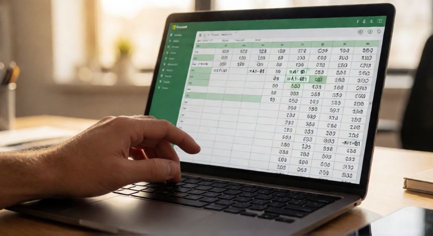 que formula se usa para multiplicar en excel, Persona escribiendo la fórmula de multiplicación en Excel en un portátil