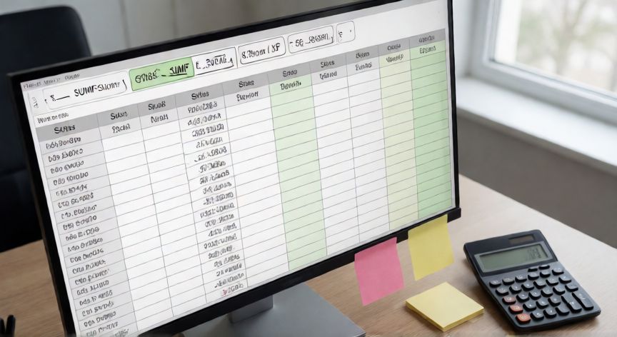 que formula se usa para sumar en excel, Hoja de cálculo con función SUMAR.SI en la barra de fórmulas de Excel