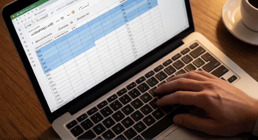que formula uso para contar celdas con texto, Persona escribiendo fórmula COUNTA en Google Sheets para contar celdas no vacías