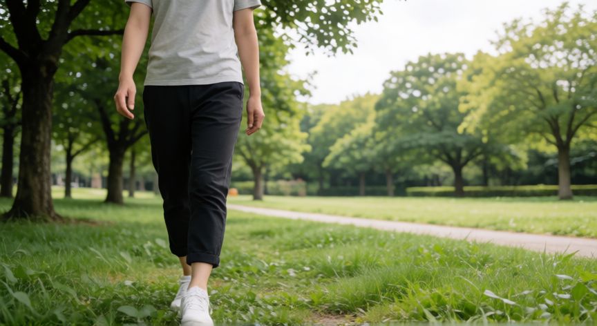 que habitos cambiarias para mejorar la salud, Persona caminando por un parque verde durante el día.
