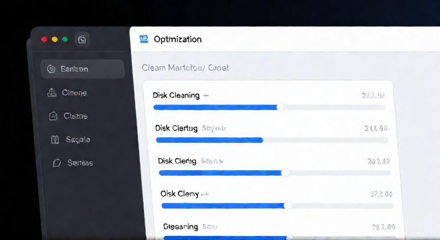 que hacer ordenador lento, Interfaz de software de optimización de sistema operativo en pantalla