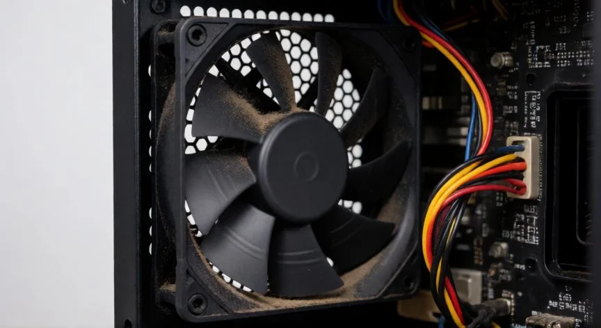 que hacer si el ordenador va lento, Limpieza con aire comprimido del interior de un PC con acumulación de polvo en ventiladores
