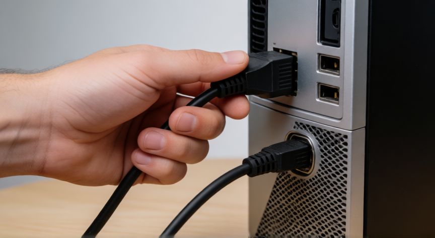 que hacer si mi ordenador no enciende, Conectando el cable de alimentacion de un ordenador de sobremesa