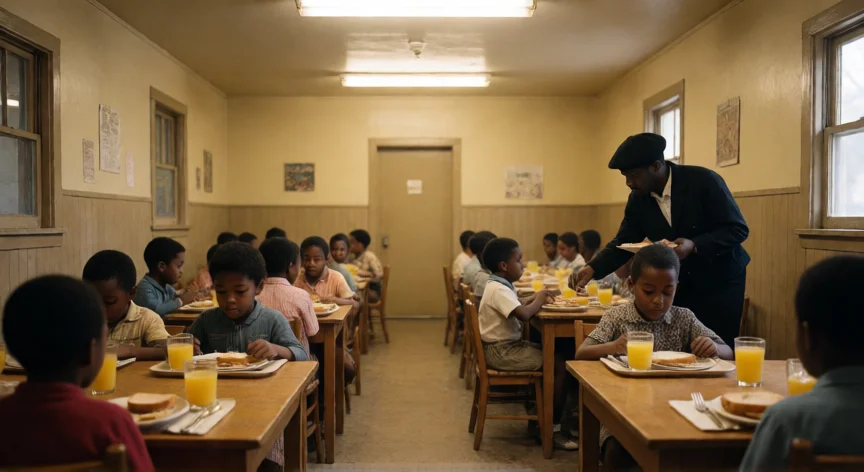 que hicieron las panteras negras, Niños desayunando en el programa gratuito de las Panteras Negras en los años 60