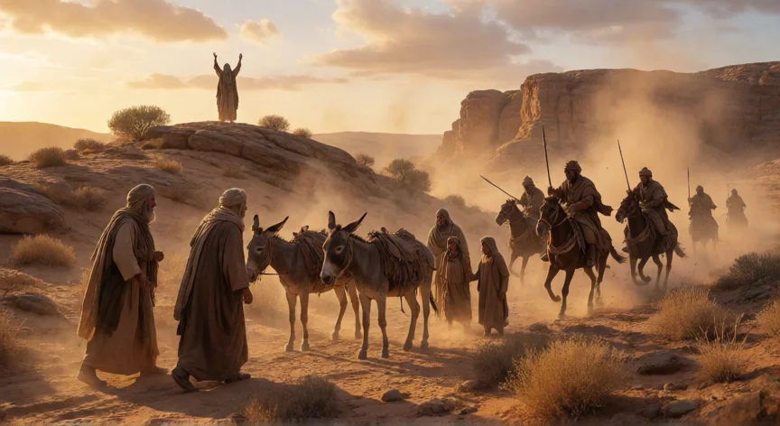 que hicieron los amalecitas a israel, Batalla de los amalecitas contra Israel en el desierto de Refidim, Moisés con las manos alzadas en la colina