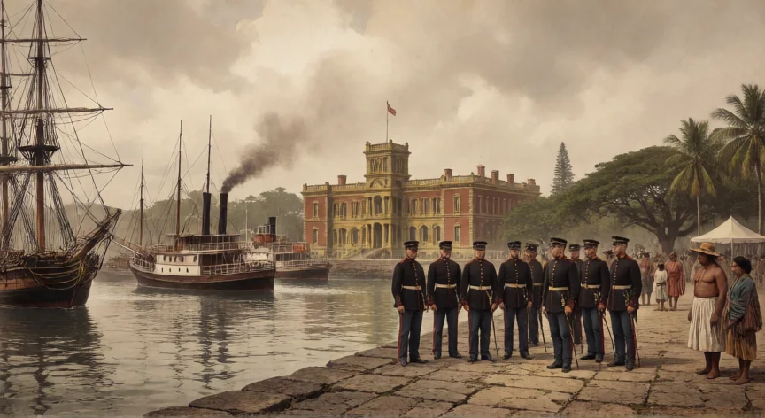 que hicieron los americanos con hawaii, Marines estadounidenses desembarcando en el puerto de Honolulu durante el golpe de 1893