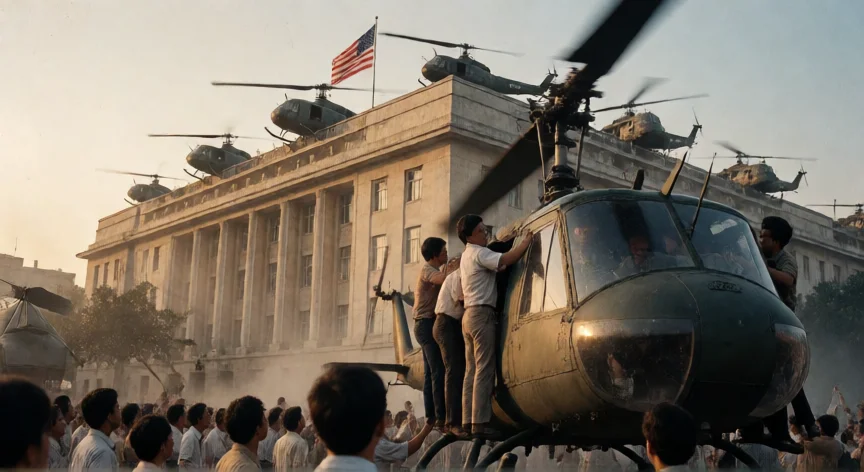 que hicieron los americanos en vietnam, Evacuación desde el tejado de la Embajada estadounidense en Saigón, abril de 1975