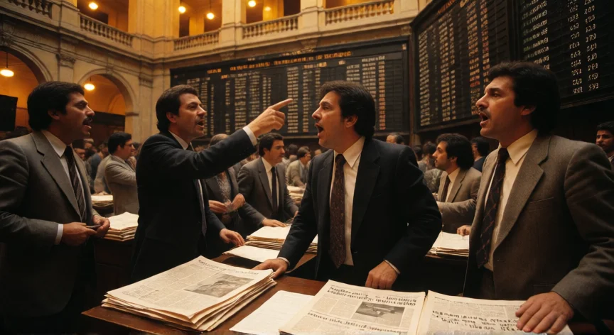 que hicieron los chicago boy en chile, Sala de bolsa en Santiago durante las reformas económicas de los años 80