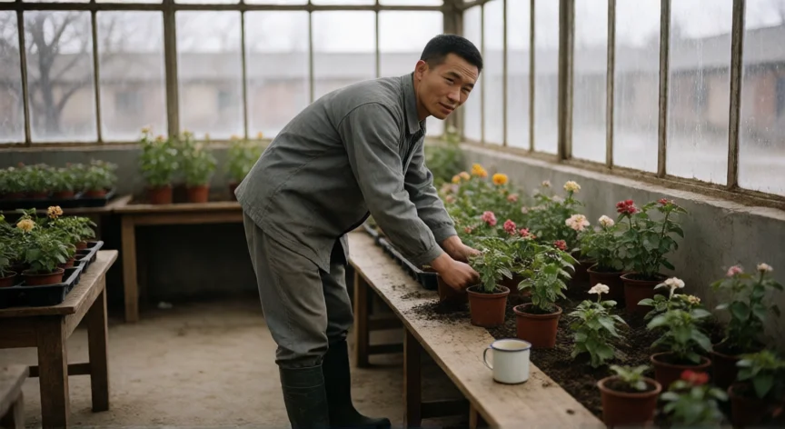 que hicieron los chinos con su ultimo emperador, Puyi trabajando como florista en una escuela de Pekín tras su liberación de prisión