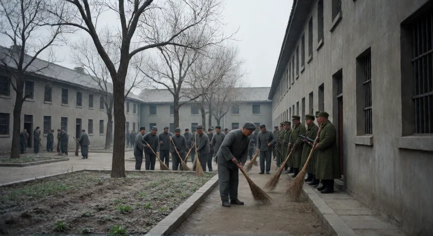 que hicieron los chinos con su ultimo emperador, Interior de una prisión china en los años 50 con prisioneros en trabajos forzados