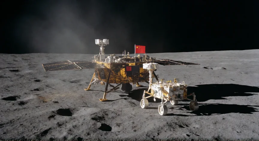 que hicieron los chinos en la luna, Lander Chang'e 4 y rover Yutu-2 sobre la superficie del lado oculto de la Luna