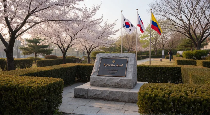 que hicieron los colombianos en la guerra de corea, Monumento a la Fuerza Azul colombiana en un parque de Seúl, Corea del Sur