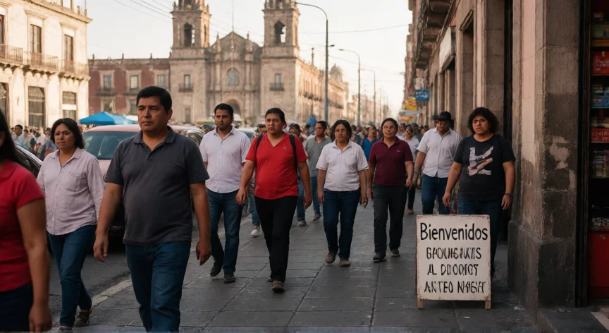 que hicieron los de ecuador a mexico, Calle conical de Ciudad de México con población diversa
