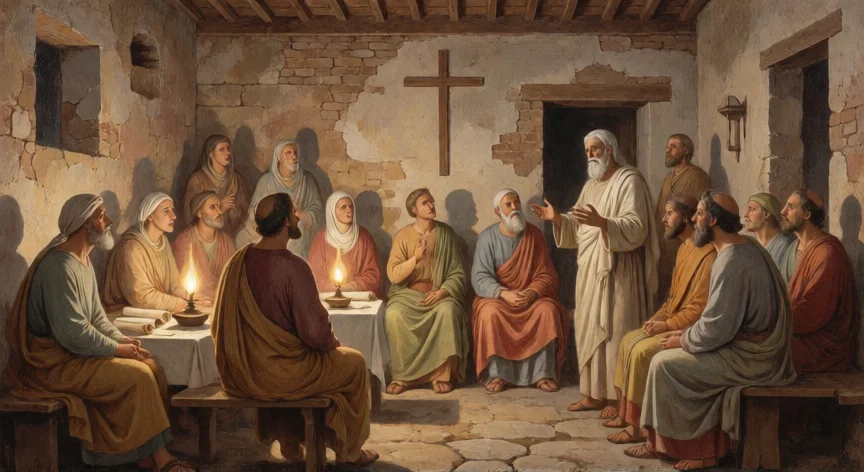 que hicieron los discipulos de jesus, Reunión de la primera comunidad cristiana en una casa de Roma