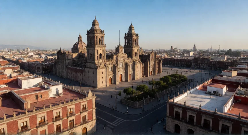 que hicieron los españoles en mexico, Centro histórico de la Ciudad de México con arquitectura colonial española y la Catedral Metropolitana