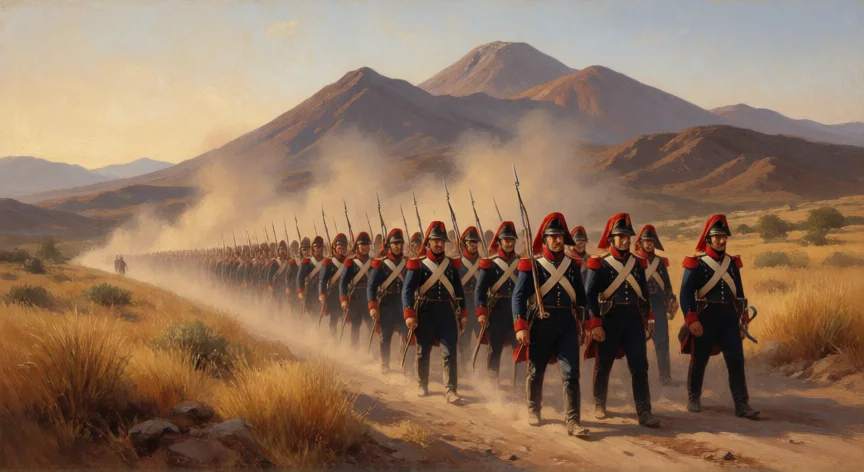que hicieron los franceses en mexico, Columna de tropas francesas avanzando por el territorio mexicano durante la intervención de 1862