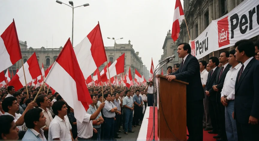 que hicieron los fujimori, Miting político en Lima durante el primer gobierno de Alberto Fujimori en 1990