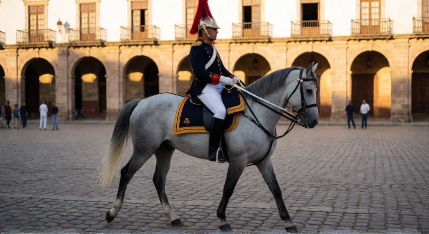 que hicieron los granaderos a caballo, Jinete del Regimiento de Granaderos a Caballo en patrulla ceremonial por la Plaza de Mayo