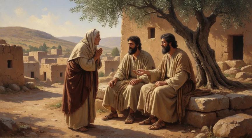 que hicieron los hijos de samuel, Ilustración de los hijos de Samuel como jueces corruptos en Betel, tomando sobornos del pueblo.
