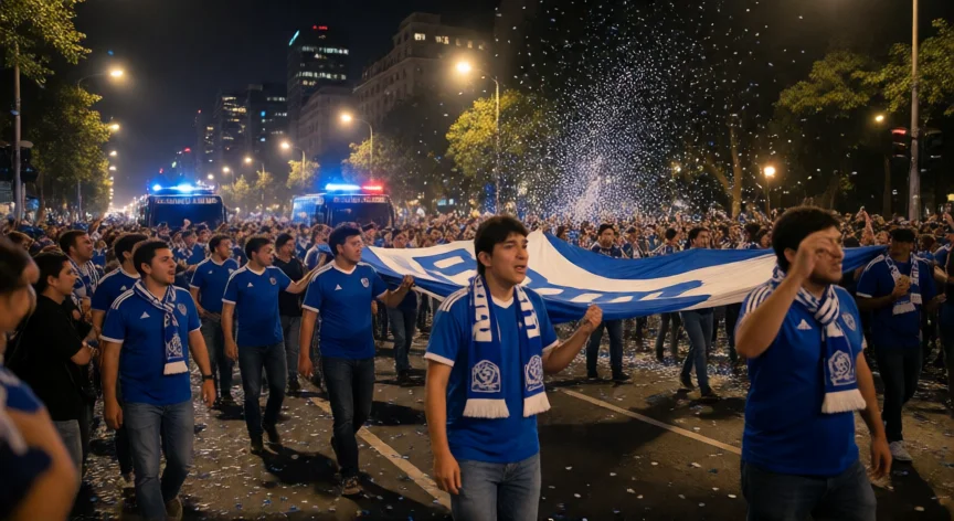 que hicieron los hinchas de u de chile, Celebración de hinchas de U. de Chile en las calles de Santiago tras un título
