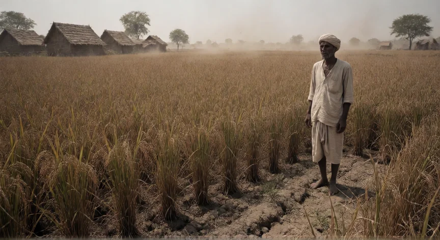 que hicieron los ingleses en la india, Campo de arroz seco durante una hambruna en la India colonial