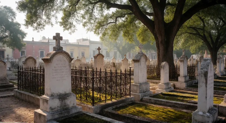 que hicieron los ingleses en mexico, Cementerio Inglés de San Miguel de Allende con lápidas victorianas y rejas de hierro forjado