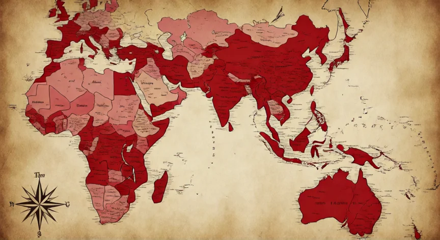 qué hicieron los ingleses en su expansionismo político y económico, Mapa político del Imperio Británico en su apogeo de 1920 con territorios coloreados en rojo