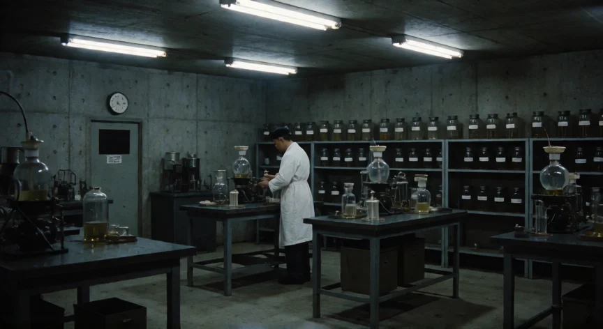 que hicieron los japoneses en manchuria, Interior de una instalación militar japonesa de experimentación en Manchuria, evocando la Unidad 731.