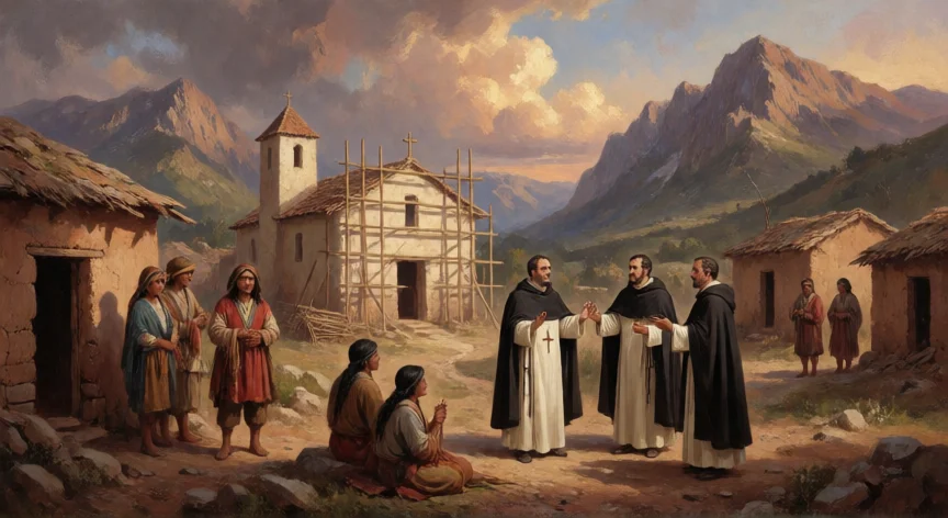 que hicieron los jesuitas en cordoba, Misioneros jesuitas evangelizando en una reducción indígena cerca de Córdoba, Argentina, siglo XVII