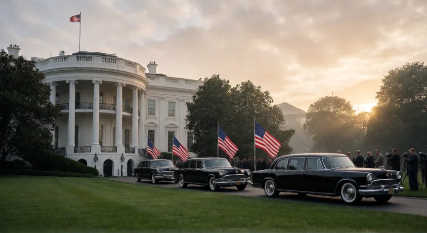 Comitiva presidencial en la Casa Blanca durante el mandato de John F. Kennedy, 1961