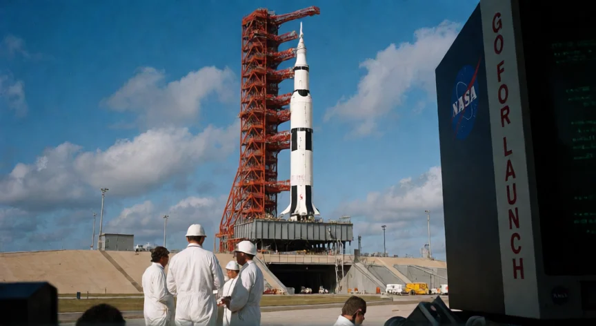 que hicieron los kennedy, Cohete Saturn V del programa Apolo en la plataforma de lanzamiento, Kennedy Space Center