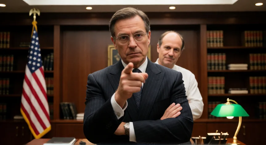 que hicieron los kettleman en better call saul, Escena tensa en oficina legal con dos abogados de mediana edad, uno severo y otro sonriente