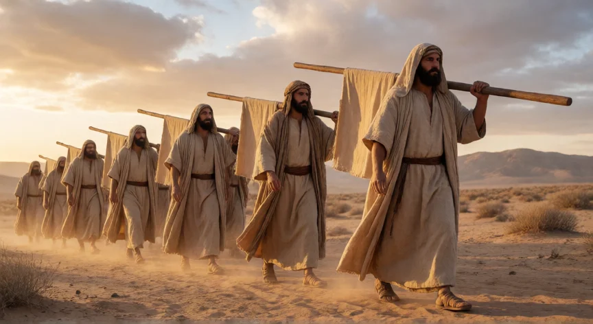 que hicieron los levitas en la biblia, Levitas transportando paneles del Tabernáculo por el desierto en tiempos bíblicos